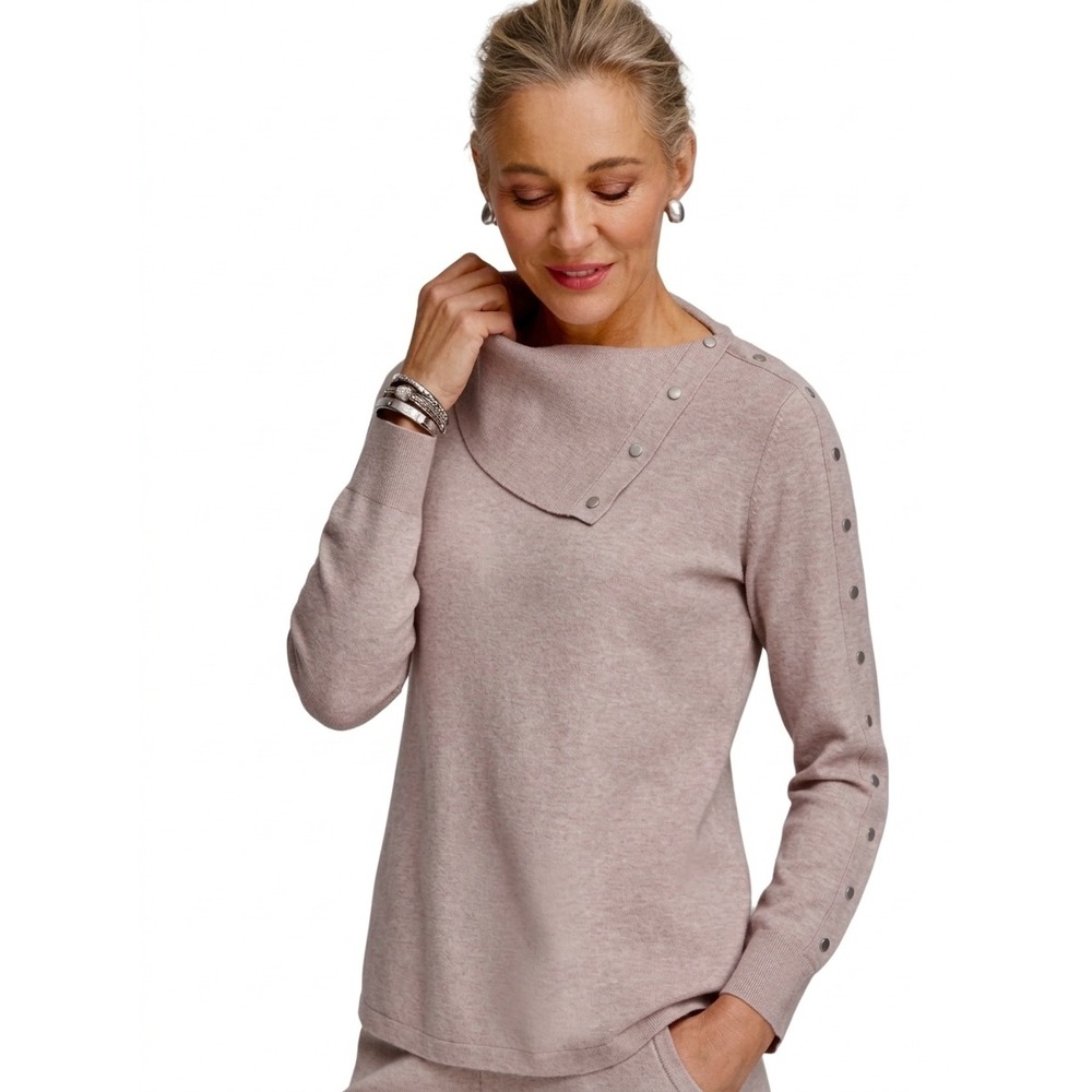 Chico's Zenergy Luxe Cashmere Blend Envelope Neck Snap Sleeve Sweater L Pink NWT